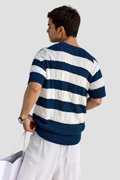 NOBA Crew Neck Cable Knit Striped T-Shirt